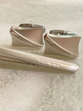 YSL Vintage Cuff Links & Tie Clip Set